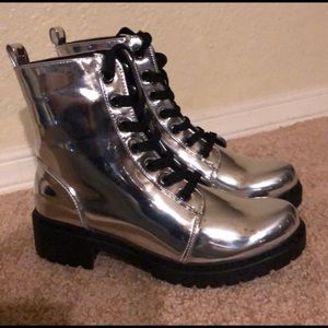 Lace up metallic boots
